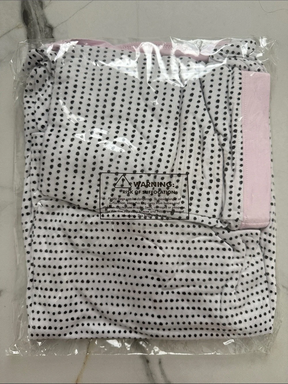 Little Sleepies White Top with Black Dots and Pink Neck Trim